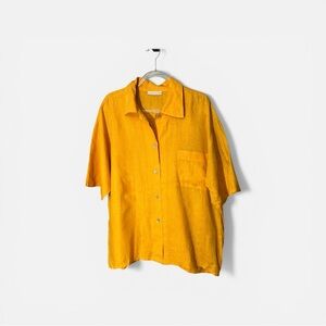 Bryn Walker Oversized Boxy 100% Linen Shell Button Tangerine Button Up Sz M